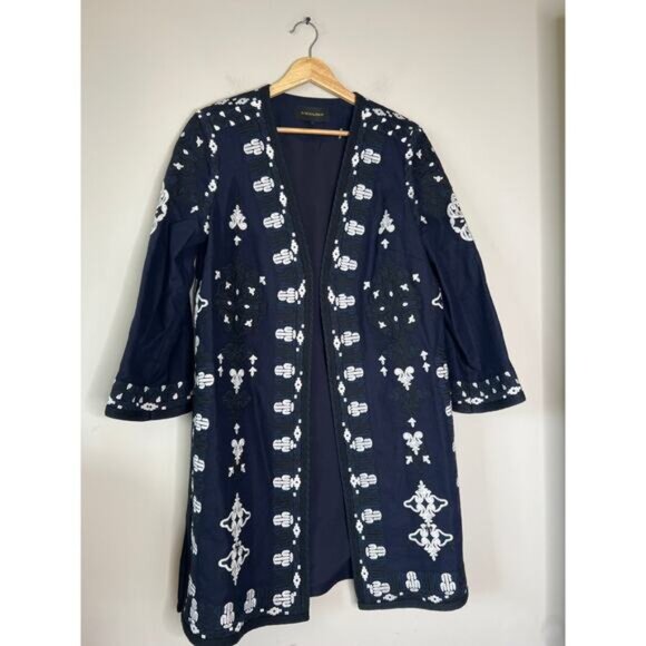 NEW Kobi Halperin Aster Embroidered Longline Open Coat Navy Blue Size: Small - Picture 2 of 7